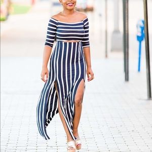 Striped navy and white dress